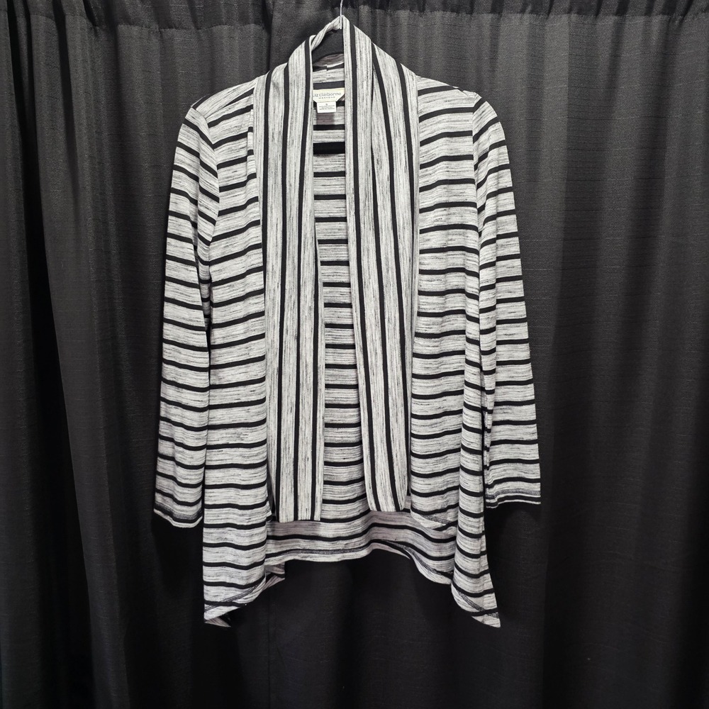 Liz Claiborne Weekend Womens‎ Striped Open Front Cardigan Grey Black Small
